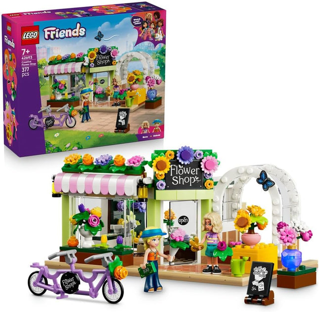 LEGO Friends Creative Flower Shop 42693 Flower Shop Toy, Artificial Flowers, 2 Mini Dolls & Bike, Miniature Set, Gift for 7+ Year Old Girls & Boys, 377 Pieces