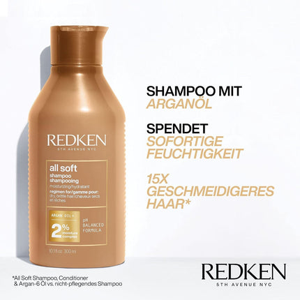 Redken All Soft 2-Piece Bundle for Dry Brittle Hair, Moisturizing Shampoo with Argan Oil and Conditioner 300ml