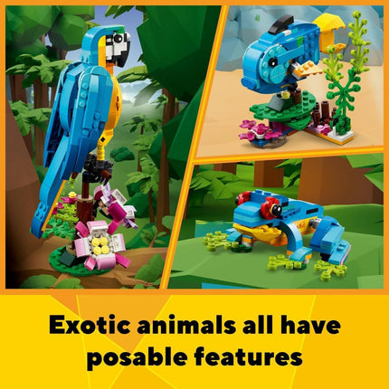 LEGO Creator 3in1 Exotic Parrot 31136 Parrot to Frog to Fish Animal Figures, Creative Building Toy, Gift for 7+ Year Old Boys & Girls, 253 Pieces