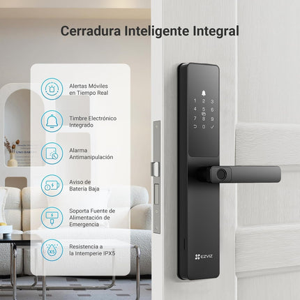 EZVIZ Smart Lock Y2000, 7-in-1 Smart Door Lock, Built-in Wifi Fingerprint Access, Weather-Resistant, Child Safety Lock for Apartment, Villa, Office (Black-Gre, 6068 Mortise)