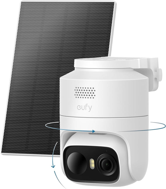 eufy Security eufyCam C37 2K Solar Security Camera Outdoor Wireless, 360° Pan & Tilt AI Tracking, Human/Pet/Vehicle Detection, Flexible Solar Panel, Color Night Vision, No Monthly Fee