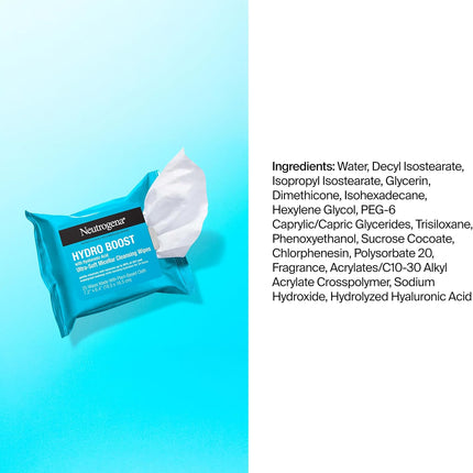 Neutrogena Hydro Boost Cleansing Towelettes, Hydrating Face Wipes, 25 Count
