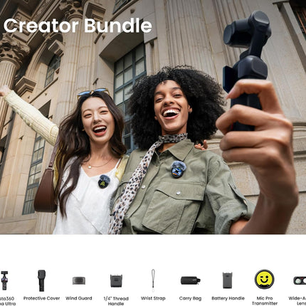 حزمة Insta360 Luna Ultra Creator باللون الأسود الكوني - كاميرا تصوير مدونات فيديو بدقة 8K مع عدسات لايكا مزدوجة، تقريب بصري 12x، مستشعر 1 بوصة، شاشة لمس قابلة للفصل بحجم 2 بوصة، رقاقة ذكاء اصطناعي ثلاثية، كاميرا جيب جيمبال لتصوير مدونات الفيديو