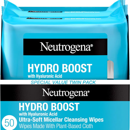 Neutrogena Hydro Boost Cleansing Towelettes, Hydrating Face Wipes, 25 Count