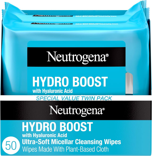 Neutrogena Hydro Boost Cleansing Towelettes, Hydrating Face Wipes, 25 Count
