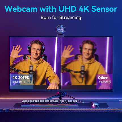كاميرا ويب EMEET S600 بدقة 4K للبث المباشر - مستشعر 1/2.55 بوصة، ضبط تلقائي للصورة بتقنية PDAF