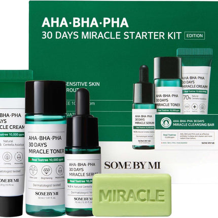Some By Mi AHA-BHA-PHA 30 Days Miracle Starter Kit | Toner 30Ml + Serum 10Ml + Cream 20G + Cleansing Bar 30G | Set Of 4 Travel Kit