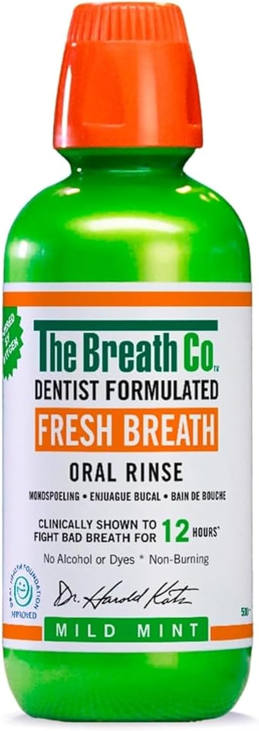 غسول الفم The Breath Co Fresh Breath، تركيبة طبيب أسنان، غسول فم خالي من الكحول لنفس منعش لمدة 12 ساعة (500 مل)