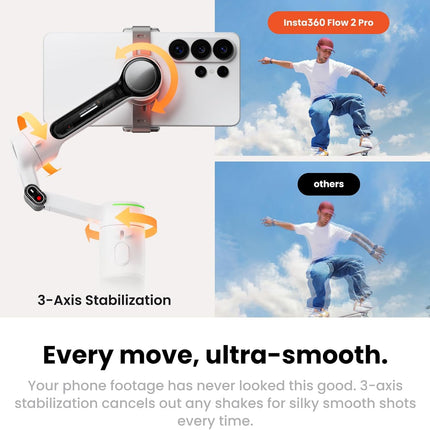 Insta360 Flow 2 Pro رمادي - مانع اهتزاز للهاتف لأجهزة ايفون/اندرويد