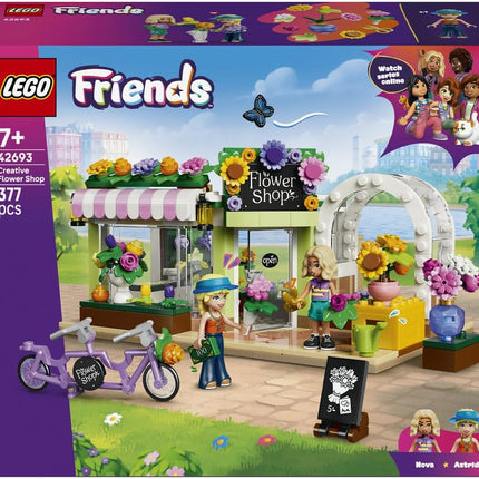 LEGO Friends Creative Flower Shop 42693 Flower Shop Toy, Artificial Flowers, 2 Mini Dolls & Bike, Miniature Set, Gift for 7+ Year Old Girls & Boys, 377 Pieces