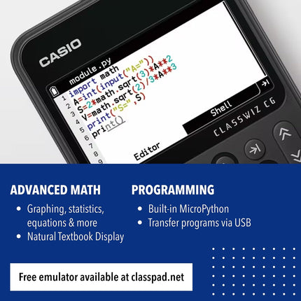 Casio FX-CG100-W-DT Color Graphing Calculator with High-Resolution Display for Students & Professionals