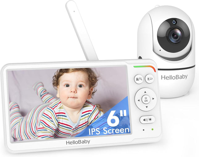 HelloBaby HB6560 No WiFi Baby Monitor with Camera 6" IPS 30h Battery PTZ