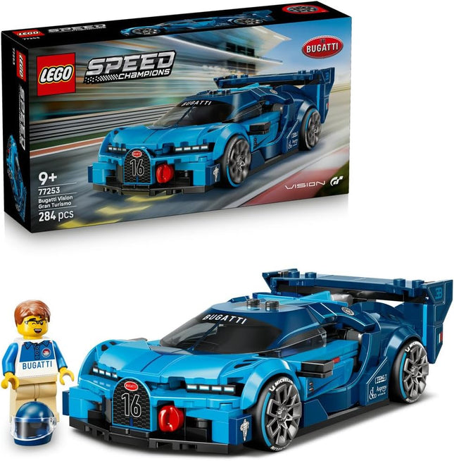 LEGO Speed Champions Bugatti Vision GT Hyper Sports Car 77253 Race Car Toy, Collectible Driver Minifigure, Gaming Model Kit, Gift for 9+ Year Old Boys & Girls, 284 Pieces