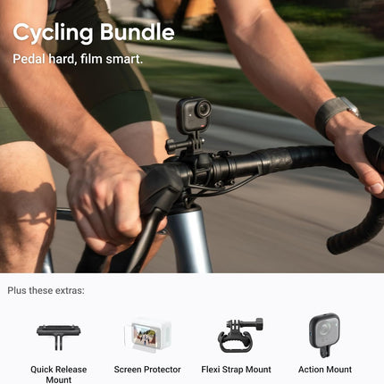 Insta360 GO Ultra Cycling Bundle Midnight Black - كاميرا صغيرة بدقة 4K بدون استخدام اليدين، خفيفة الوزن ومحمولة، أداء ممتاز في الإضاءة المنخفضة، تثبيت في أي مكان، تثبيت FlowState، عمر بطارية 200 دقيقة