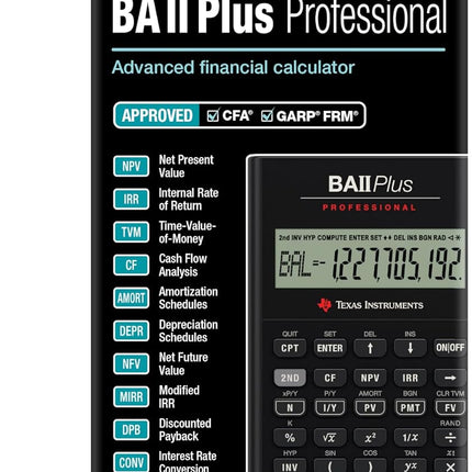 Texas Instruments BA II Plus Professional Calculator | Prompt 10-Digit Display | with IRR & NPV for Cash Flow Analysis | Numerical Analytics