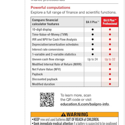 Texas Instruments BA II Plus Professional Calculator | Prompt 10-Digit Display | with IRR & NPV for Cash Flow Analysis | Numerical Analytics