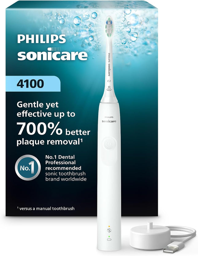 Philips Sonicare 4100 Rechargeable Electric Toothbrush with Pressure Sensor, Black HX3681/24, Manual, Adult