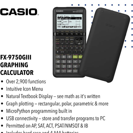 Casio fx-9750GIII, Standard Graphing Calculator, Python and Natural Text Book Display, Black
