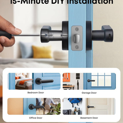 eufy Smart Lock FamiLock C32, Fingerprint Keyless Entry Door Lock with Handle for Interior Doors, Built-in Wi-Fi (2.4 GHz Only), App Control, Self-Learning AI, Auto Lock, 4 AA Batteries, Alexa/Google
