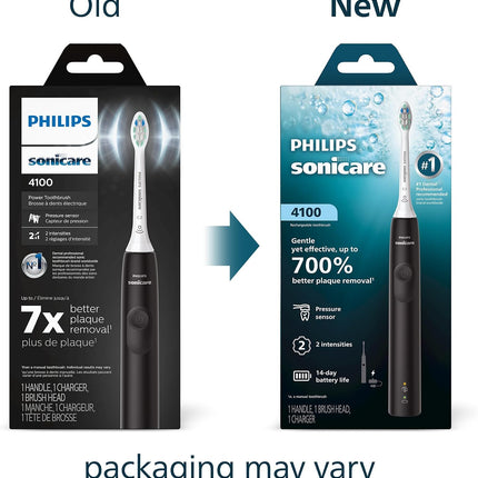 Philips Sonicare 4100 Rechargeable Electric Toothbrush with Pressure Sensor, Black HX3681/24, Manual, Adult