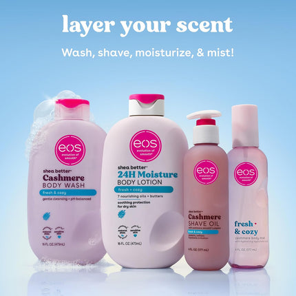 eos Cashmere Shave Oil, Fresh & Cozy, Soothing Moisturizing, Prevents Irritation Razor Burn, Bikini Area-Approved, Body Care, 6 fl oz