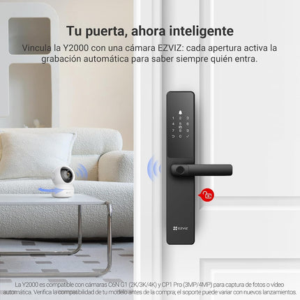 EZVIZ Smart Lock Y2000, 7-in-1 Smart Door Lock, Built-in Wifi Fingerprint Access, Weather-Resistant, Child Safety Lock for Apartment, Villa, Office (Black-Gre, 6068 Mortise)