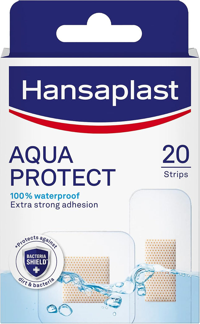 Hansaplast Aqua Protect Wound Plasters | 100% Waterproof Dressing | Plaster For Swimming and Bathing | Extra strong Adhesion | Non-stick Wound Pad | Flexible and Breathable Plaster| 20 Strips