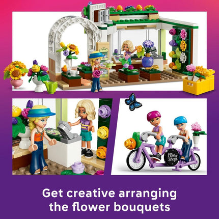 LEGO Friends Creative Flower Shop 42693 Flower Shop Toy, Artificial Flowers, 2 Mini Dolls & Bike, Miniature Set, Gift for 7+ Year Old Girls & Boys, 377 Pieces