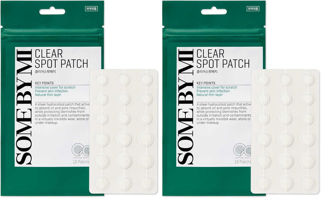 Some By Mi 30 Days Miracle Clear Spot Patch | 18 Counts, 2 Size(10mm 9Counts, 12mm 9Counts) | Invisible Hydrocolloid Skin Trouble & Pimple Patch with No Irritation | Pack of 2
