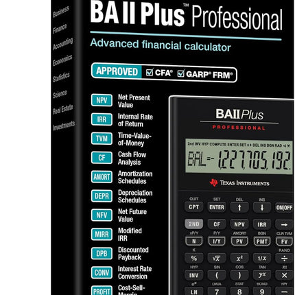 Texas Instruments BA II Plus Professional Calculator | Prompt 10-Digit Display | with IRR & NPV for Cash Flow Analysis | Numerical Analytics