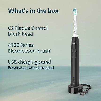 Philips Sonicare 4100 Rechargeable Electric Toothbrush with Pressure Sensor, Black HX3681/24, Manual, Adult