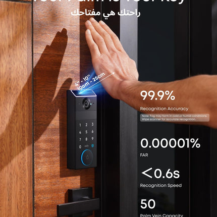 eufy FamiLock S3 Max Smart Lock with Palm Vein Recognition - Keyless Entry Door Lock for Front Door, 3-in-1 Wi-Fi Keypad Deadbolt+ 2K HDR Camera+ Doorbell, ANSI/BHMA Grade 1, Rear Lock Video Screen