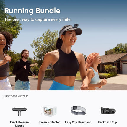 Insta360 GO Ultra Running Bundle Midnight Black - كاميرا 4K صغيرة بدون استخدام اليدين، خفيفة الوزن وقابلة للحمل، أداء ممتاز في الإضاءة المنخفضة، تثبيت في أي مكان، تثبيت FlowState، عمر بطارية 200 دقيقة