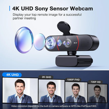كاميرا الويب EMEET C960 بدقة 4K للكمبيوتر الشخصي، مستشعر CMOS بدقة 4K UHD، ضبط تلقائي للصورة PDAF