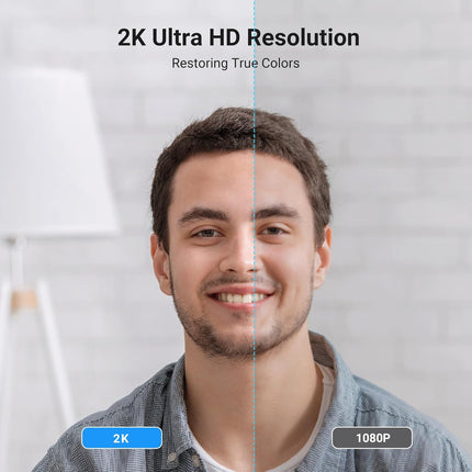كاميرا ويب UGREEN بدقة 2K وميكروفون مزدوج، كاميرا ويب بتصحيح 80 درجة مجال رؤية لجهاز Mac والكمبيوتر الشخصي رمادي