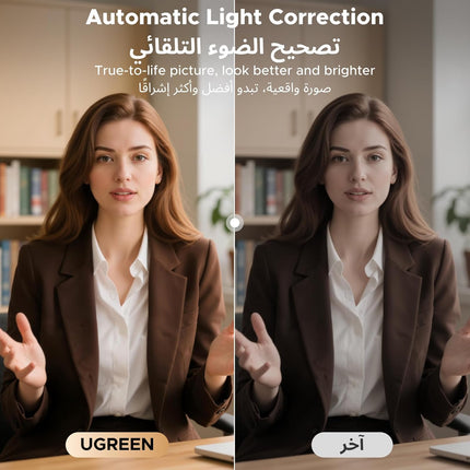 كاميرا ويب UGREEN بدقة 4K مع ضبط تلقائي للصورة، كاميرا ويب للتوصيل والتشغيل للكمبيوتر المحمول/الكمبيوتر الشخصي رمادي