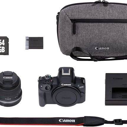 Canon EOS R50 Mirrorless Camera, Black + RF-S 18-45mm F4.5-6.3 IS STM Lens + Backpack + SD Card (Upgraded M50 Mark II Model)