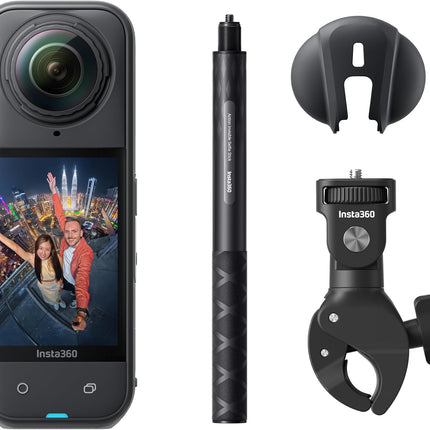 حزمة Insta360 X5 للدراجات النارية، كاميرا أكشن مقاومة للماء 8K بزاوية 360 درجة، عدسات متينة قابلة للتبديل، بطارية تدوم 3 ساعات، صوت واضح، تثبيت، تأثير عصا السيلفي غير المرئية، أداء رائع في الإضاءة المنخفضة