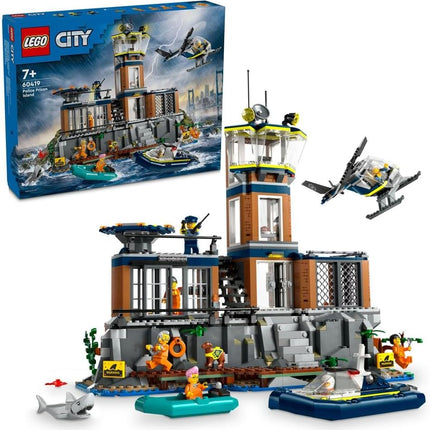 LEGO City Police Prison Island 60419 Police Toy, Helicopter, Boat, 7 Minifigures plus Dog & Shark Figures, Gift for 7+ Year Old Boys & Girls, 980 Pieces