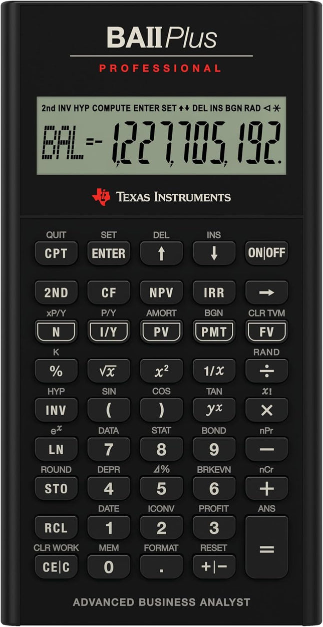 Texas Instruments BA II Plus Professional Calculator | Prompt 10-Digit Display | with IRR & NPV for Cash Flow Analysis | Numerical Analytics