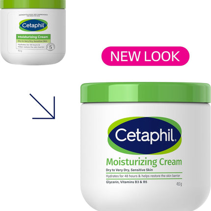 Cetaphil Moisturizing Cream | Face & Body | Men & Women | Normal to Dry to Very Dry Sensitive Skin | Non-Comedogenic | Vit B5, Niacinamid & Panthenol | Unscented | 453g