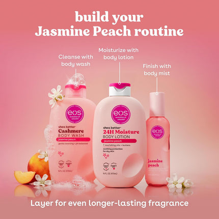 eos Shea Better Body Lotion- Jasmine Peach, 24-Hour Moisture Skin Care, Lightweight & Non-Greasy, Made with Natural Shea, Vegan, 16 fl oz