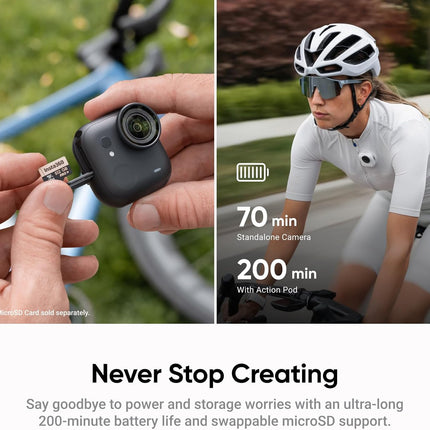 حزمة Insta360 GO Ultra Vlogger بيضاء - كاميرا مدونات فيديو صغيرة بدقة 4K، بدون استخدام اليدين، كاميرا POV، مستشعر 1/1.28 بوصة، خفيفة الوزن 53 جم، مجال رؤية 156 درجة، عمر بطارية 200 دقيقة، كاميرا حركة مغناطيسية يمكن ارتداؤها للرياضة، مدونات الفيديو