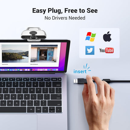 كاميرا ويب UGREEN 1080P ميكروفون كاميرا الكمبيوتر للابتوب بث فضي رمادي