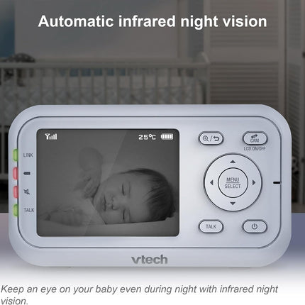 VTech VM3250 Video Baby Monitor with Camera,300m Long Range, Baby Monitor with 2.8" LCD Screen,Up to 19-hr Video Streaming,Night Vision,Secured Transmission,Temperature Sensor,Soothing Sounds,2X Zoom