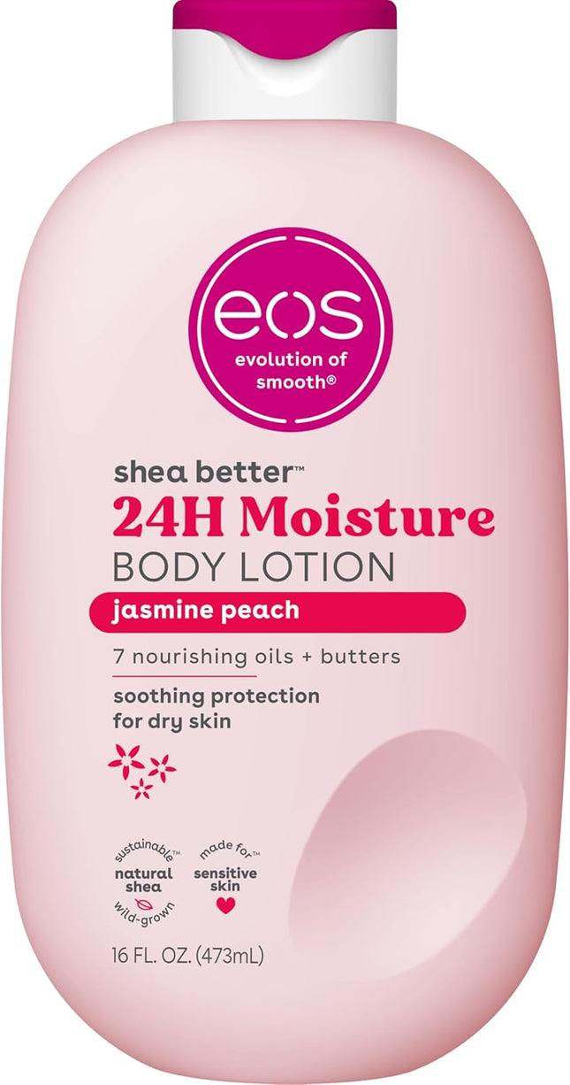 eos Shea Better Body Lotion- Jasmine Peach, 24-Hour Moisture Skin Care, Lightweight & Non-Greasy, Made with Natural Shea, Vegan, 16 fl oz