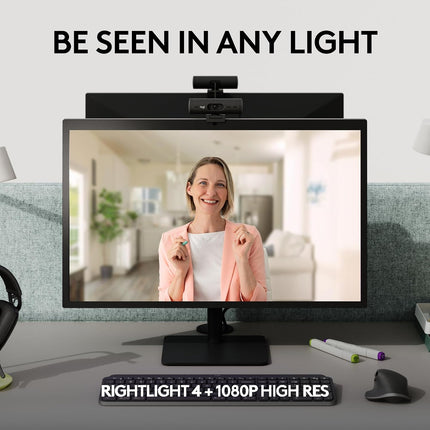 كاميرا ويب Logitech Brio 505 Full HD مع تصحيح الإضاءة التلقائي، والتأطير التلقائي، ووضع العرض، وميكروفونات مزدوجة بخاصية إلغاء الضوضاء، وغطاء خصوصية - تعمل مع Microsoft Teams وGoogle Meet وZoom، متوافقة مع TAA