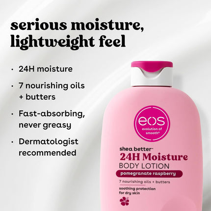 eos Shea Better Body Lotion- Pomegranate Raspberry, 24-Hour Moisture Skin Care, Lightweight & Non-Greasy, Made with Natural Shea, Vegan, 16 fl oz
