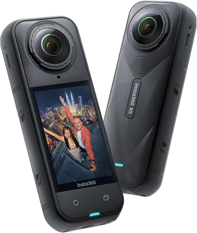 كاميرا Insta360 X5 - كاميرا تصوير بانورامي 8K مقاومة للماء، أداء رائد في الإضاءة المنخفضة، تأثير عصا سيلفي غير مرئية، عدسة متينة وقابلة للاستبدال، بطارية تدوم 3 ساعات، تصميم بثلاث شرائح معالجة بالذكاء الاصطناعي