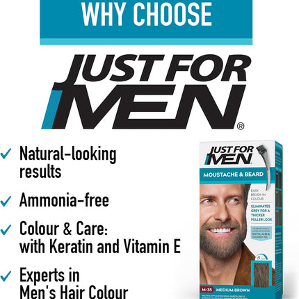 JUST FOR MEN صبغة الشارب واللحية، بني متوسط M-35